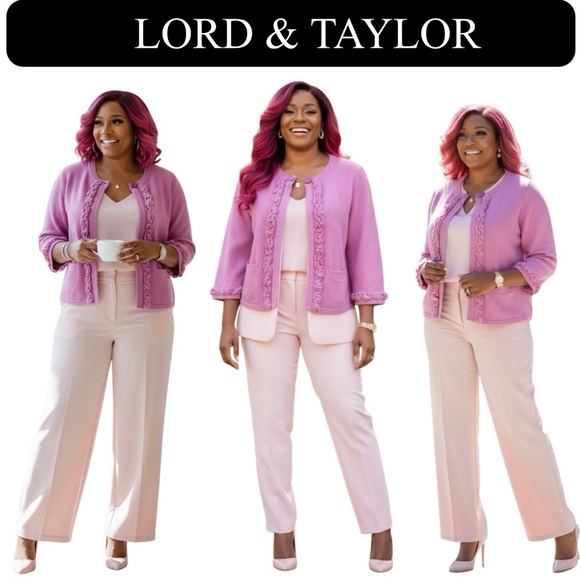 LORD & TAYLOR Cashmere Lavender Cardigan Sweater w/Ruffle Hem 1 Button EUC
